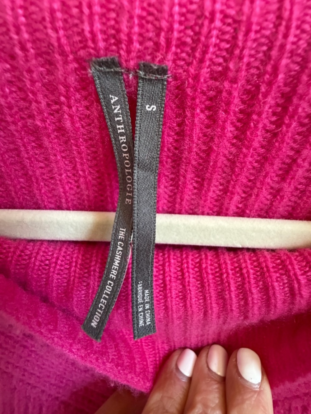 Small Anthropologie enza ribbed cashmere long sleeve sweater Hot bright Pink - Picture 5 of 17